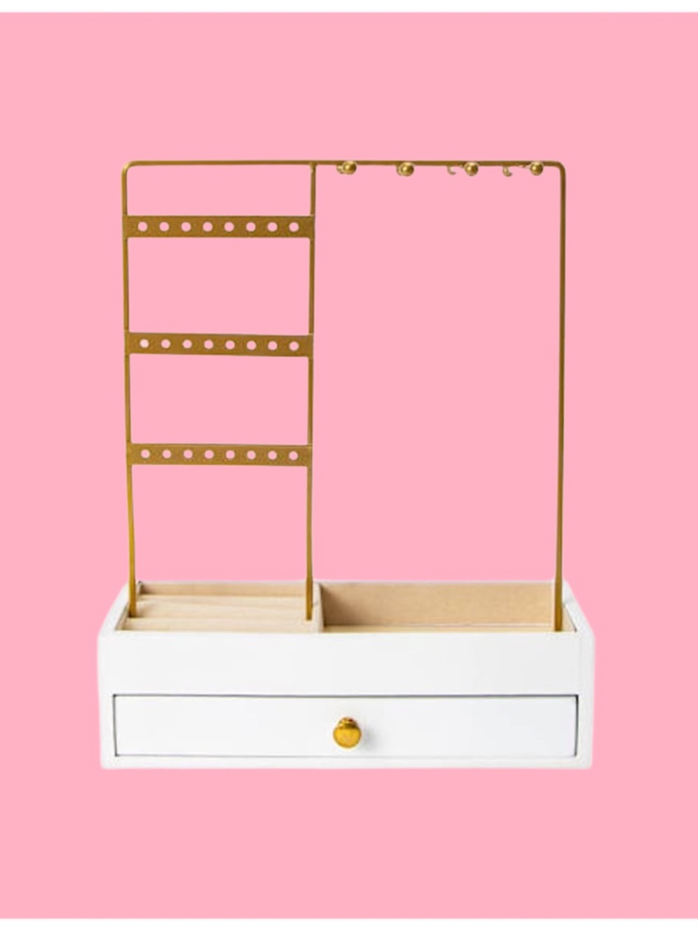 Wood and Gold Jewelry Organizer – White and Gold